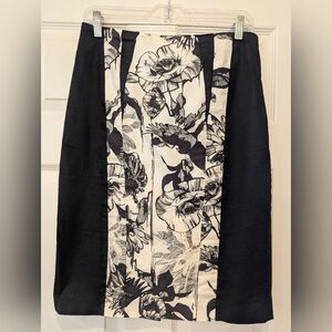 Karen Millen Black White Floral Print Panelling Cotton Pencil Midi Skirt Sz 8